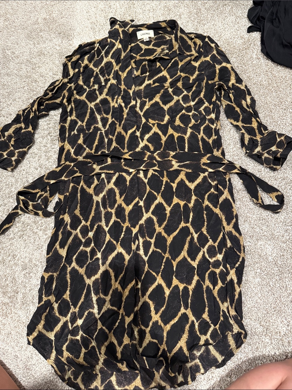 L’AGENCE Giraffe Print Shirt Dress in Black & Gold